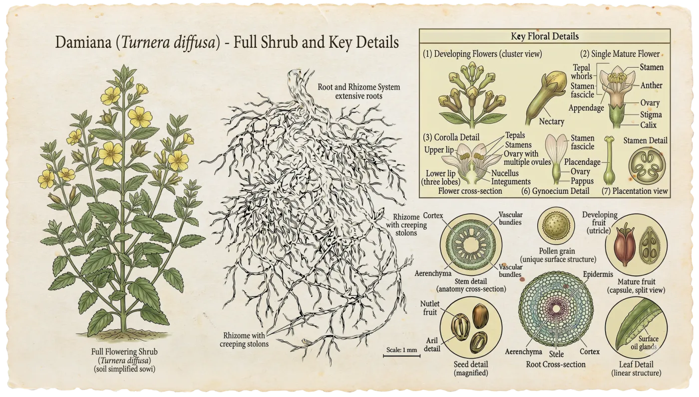 Damiana botanical illustration