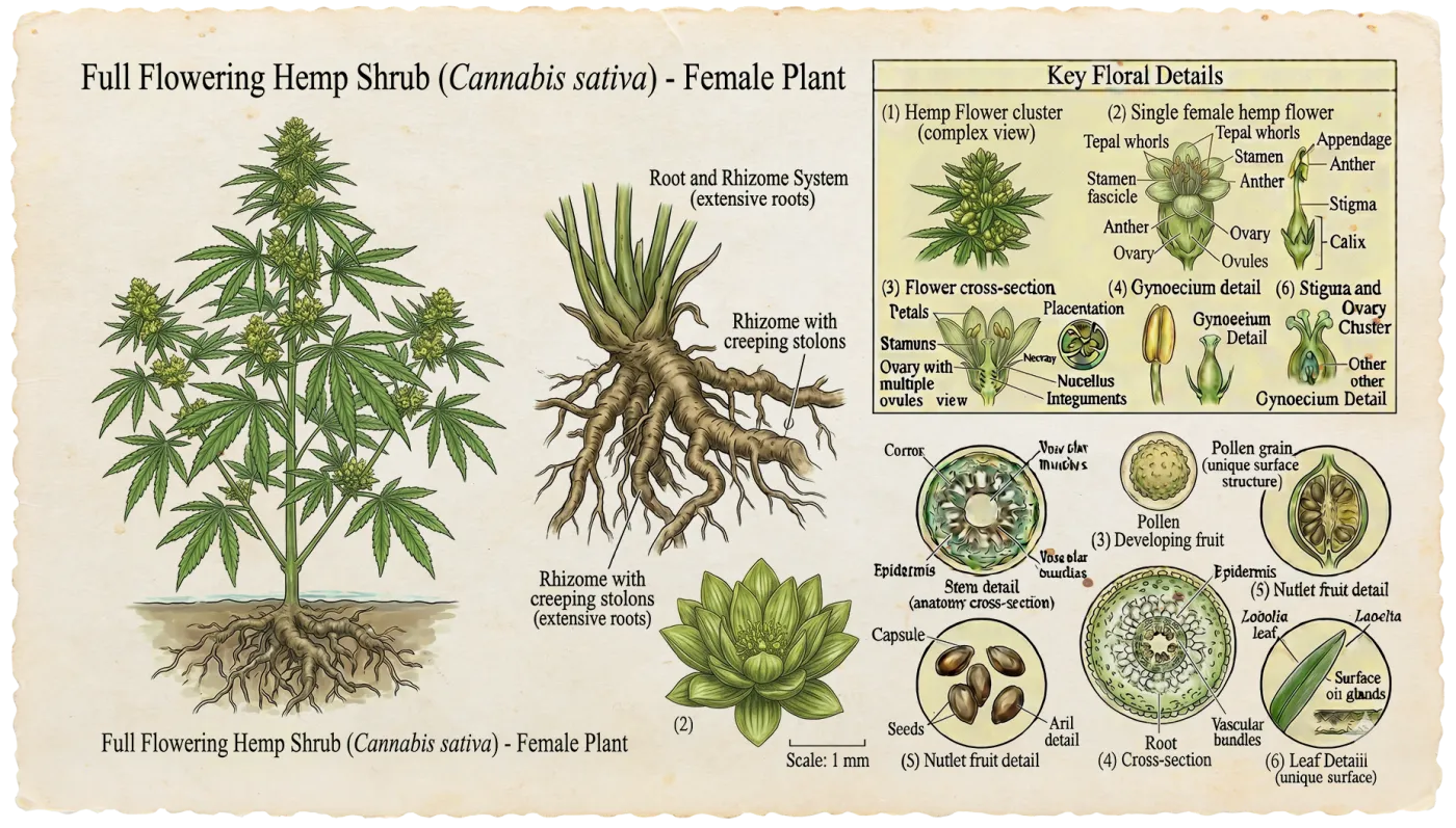 Hemp Flower botanical illustration