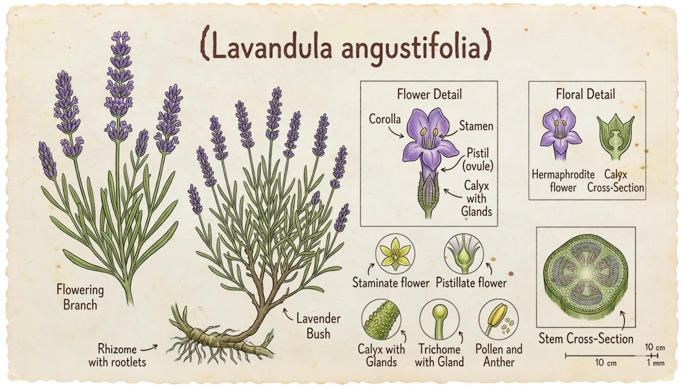 Botanical plate of Lavender (Lavandula angustifolia)