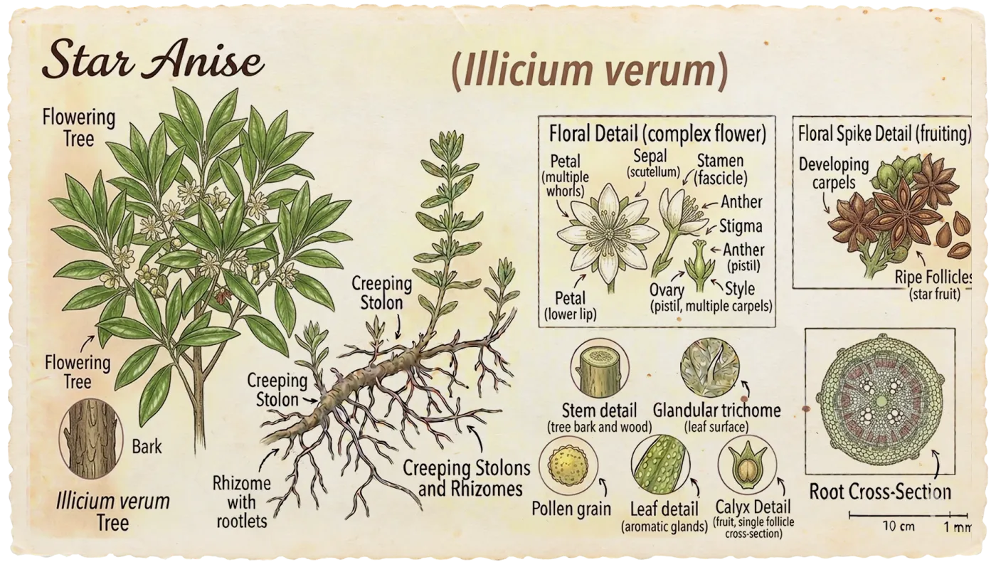 Botanical plate of Star Anise (Illicium verum)