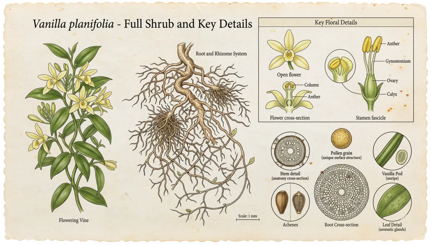 Vanilla Beans botanical illustration